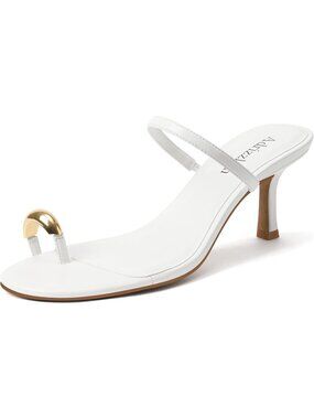 Women's Kitten Heels Metallic Toe Ring White Heeled Sandals Slip On Heels